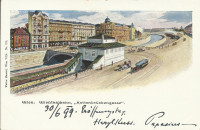 Wien V. Bezirk: Gruß aus Litho 1899 Wienthalbahn Kettenbrückenstrasse Zug und Bahn Station