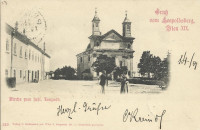 Wien XIX: Gruss vom Leopoldsberg 1898 Kirche zum heiligen Leopold usw ...