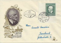 FDC: Nr: 0953 3.9.1949 Anton Bruckner ( Eckrandstück ! ) auf Schmuck Kuvert !