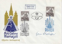 FDC: Nr: 1044 6.3.1957 Basilika Mariazell auf Schmuck Kuvert mit Autogramm