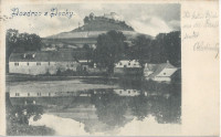 Gruß aus Pecky ( Petzka ) in Böhmen 1907 ( Häuser, See - Spiegelbild ! )