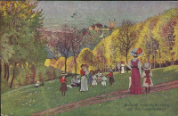 Wien: XIX. Bezirk: Gruß vom Kahlenberg Kunstkarte mit Postablage Kahlenberg 1916