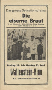 Die eiserne Braut, Otto Gebühr, Erna Morena, Claire Rommer ( Werbezettel des Wallenstein Kino Wien XX. )