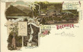 Tirol: Gruß vom Brenner Litho 1899 Goethe Kopf, Etzel Denkmal, Wasserfall usw.