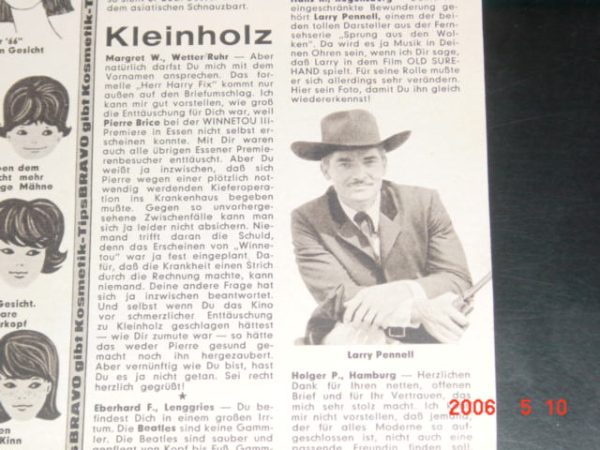 Bravo 1965/12: Larry Pennell ( Winnetou ) Mini Bericht,