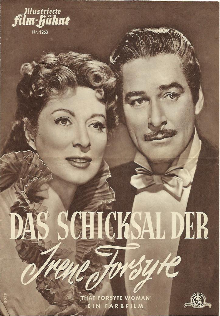 1263: Das Schicksal der Irene Forsyte ( Compton Bennett ) Errol Flynn, Greer Garson, Walter Pidgeon, Robert Young, Janet Leigh, Harry Davenport, Aubrey Mather, Gerald Oliver Smith, Lumsden Hare, Stanley Logan, Halliwell Hobbes, Matt Moore, Florence Auer,