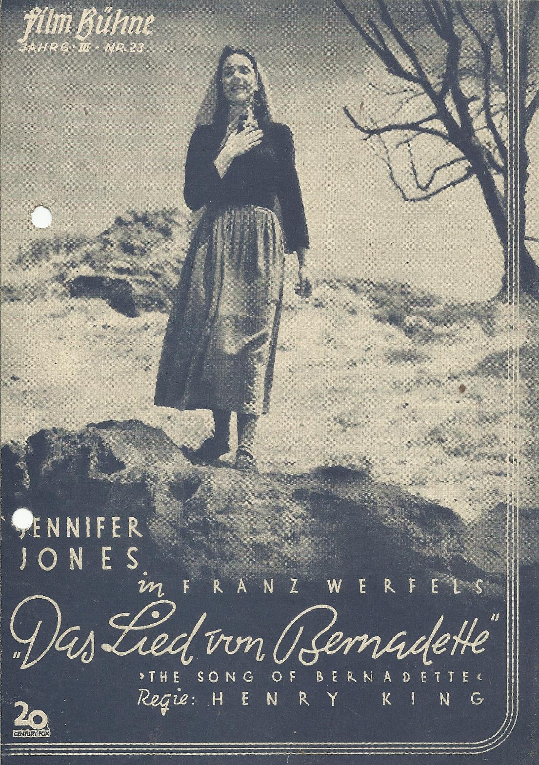 23: Das Lied von Bernadette ( Franz Werfel ) Jennifer Jones, William Eythe, Charles Bickford, Vincent Price, Lee J. Cobb, Gladys Cooper, Anne Revere, Roman Bohnen, Marie Anderson, Patricia Morison, Aubrey Mather, Charles Dingle, Edith Barrett, Sig Ruman,