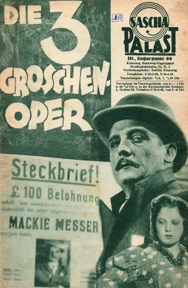 IFK: Nr: 222 : Die 3 Groschen Oper ( G. W. Pabst ) ( Premieren Programm ) Rudolf Forster, Carola Neher, Reinhold Schünzel, Fritz Rasp, Hermann Thimig, Paul Kemp, Herbert Grünbaum,