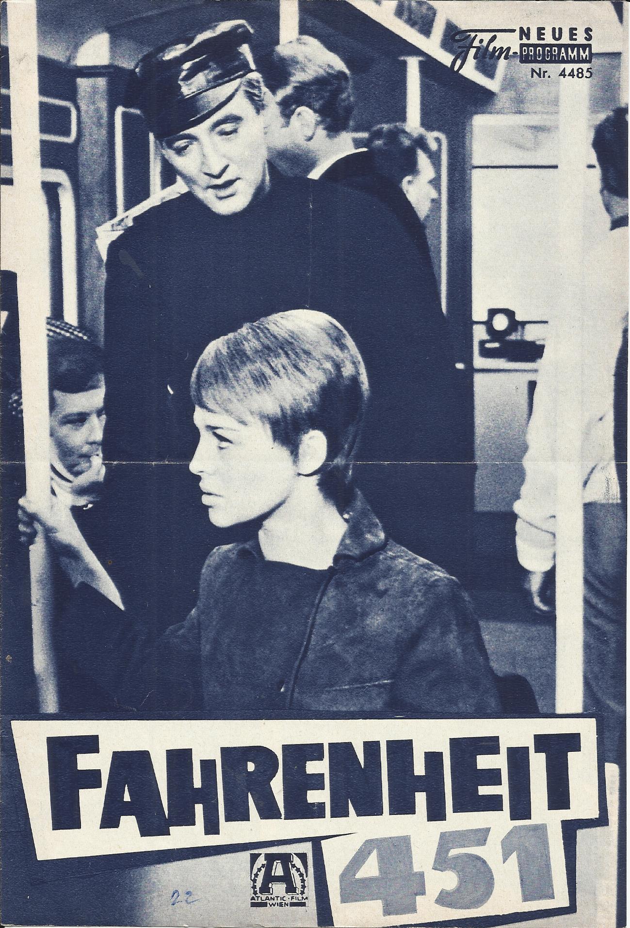 4485: Fahreinheit 451 ( Francois Truffaut ) Oskar Werner, Julie Christie, Cyril Cusack, Anton Diffring, Jeremy Spenser, Bee Duffell, Gillian Lewis, Anne Bell, Caroline Hunt, Anna Palk, Roma Milne