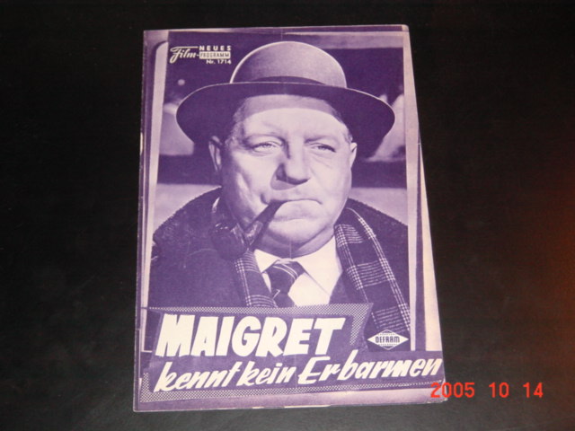 1714: Maigret kennt kein Erbarmen (Jean Delannoy) Jean Gabin, Michel Auclair, Valentine Tessiier, Robert Hirsch, Paul Frankeur, Jacques Morel, Michel Vitold, Gabrielle Fontan, Camille Guerini, Helene Tassy, Serge Rousseau, Armande Navarre, Evelyne Istria