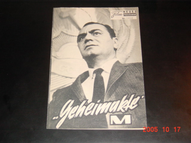 1909: Geheimakte M (André de Toth) Ernest Borgnine, Kerwin Matthews, Alexander Scourby, Coleen Dewhurst, Edd Prentiss, Gerd Vespermann, Eva Pflug, Friedrich Joloff, Holger Hagen, Bob Iller, Harro Tenbrock, Reginald Pasch