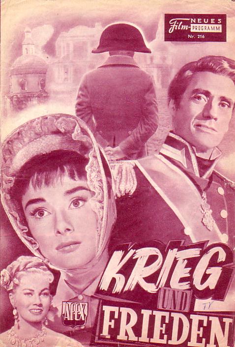 216: Krieg und Frieden (King Vitor) (Rosa) Audrey Hepurn, Anita Ekberg, Henri Fonda, Mel Ferrer, Viittorio Gassman, John Mills, Herbert Lom, Oscar Homolka, Helmut Dantine, Barry Jones, Lea Seidl, Anna Maria Ferrero, Milly Vitale, Jeremy Brett, May Britt