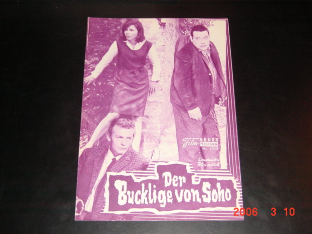 4398: Der Bucklige von Soho (Alfred Vohrer) Eddi Arent, Günther Stoll, Pinkas Braun, Siegfried Schürenberg, Monika Peitsch, Agnes Windeck, Hubert von Meyerinck, Gisela Uhlen, Uta Levka, Richard Haller, Jeachim Teege, Albert Bessler, Hilde Sessak