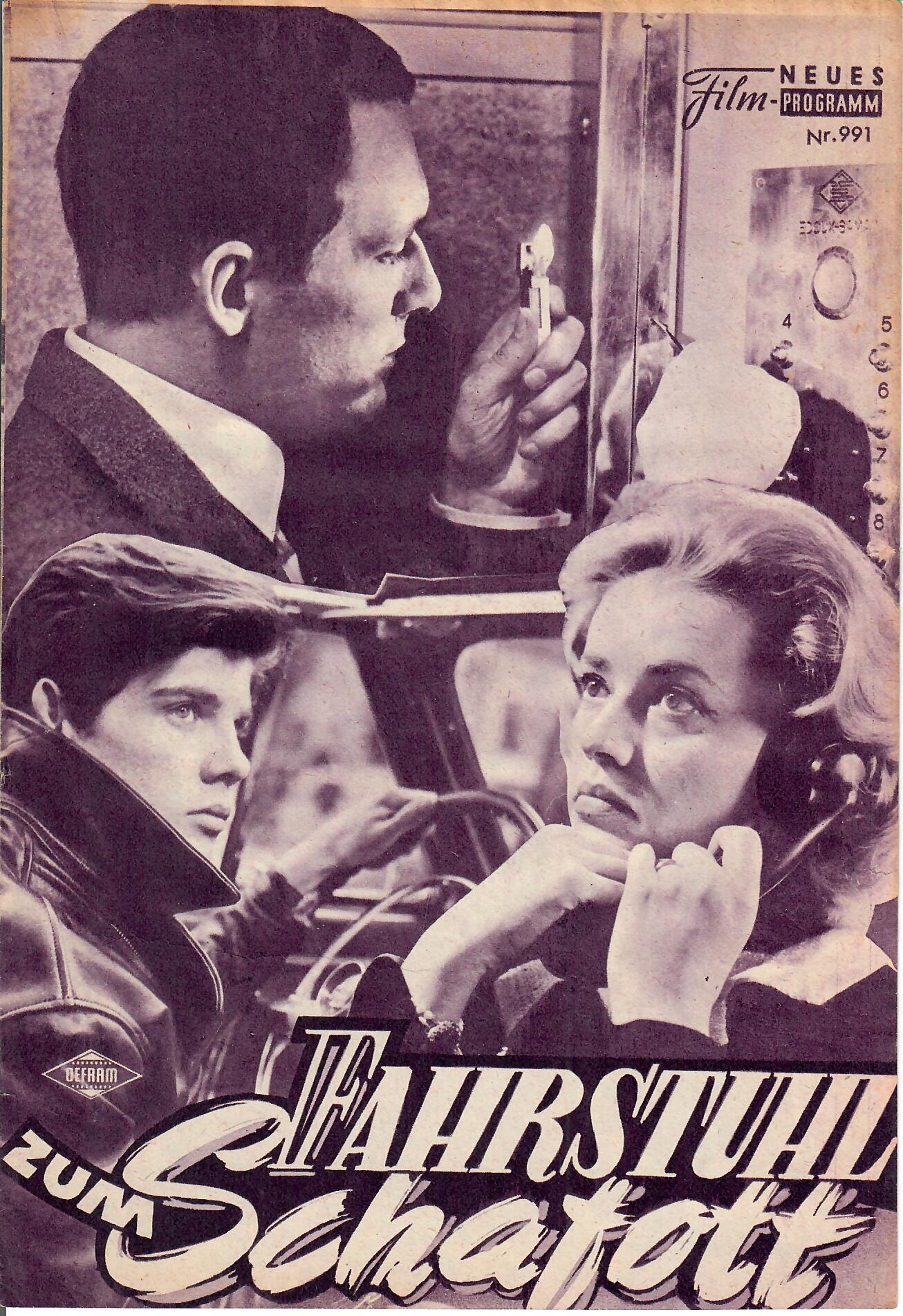 991: Fahrstuhl zum Schafott (Louis Malle) Lino Ventura, Jeanne Moreau, Maurice Ronet, Georges Poujouli, Jean Wall, Ivan Petrovich, Felix Marten, Hubert Deschamps, Yori Bertin Elga Andersen, Syliviane Aisentein