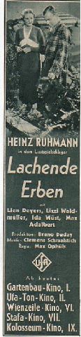 Lachende Erben (Max Ophüls) Heinz Rühmann, Lien Deyers (LV)