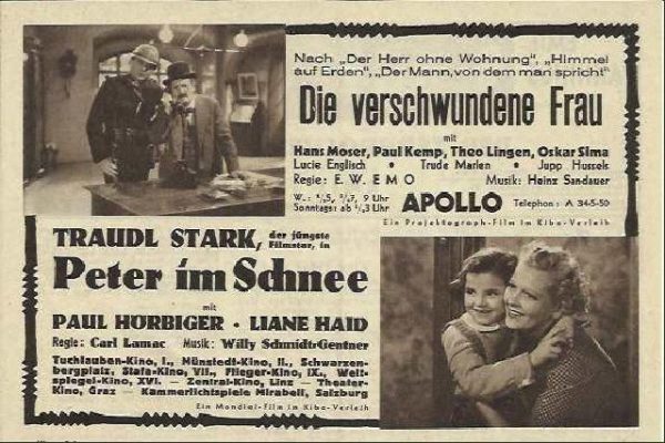 Die verschwundene Frau, Hans Moser, Peter im Schnee,