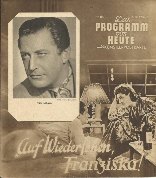 1748: Auf Wiedersehen Franziska ! ( Helmut Käutner ) Hans Söhnker, Marianne Hoppe, Rudolf Fernau,