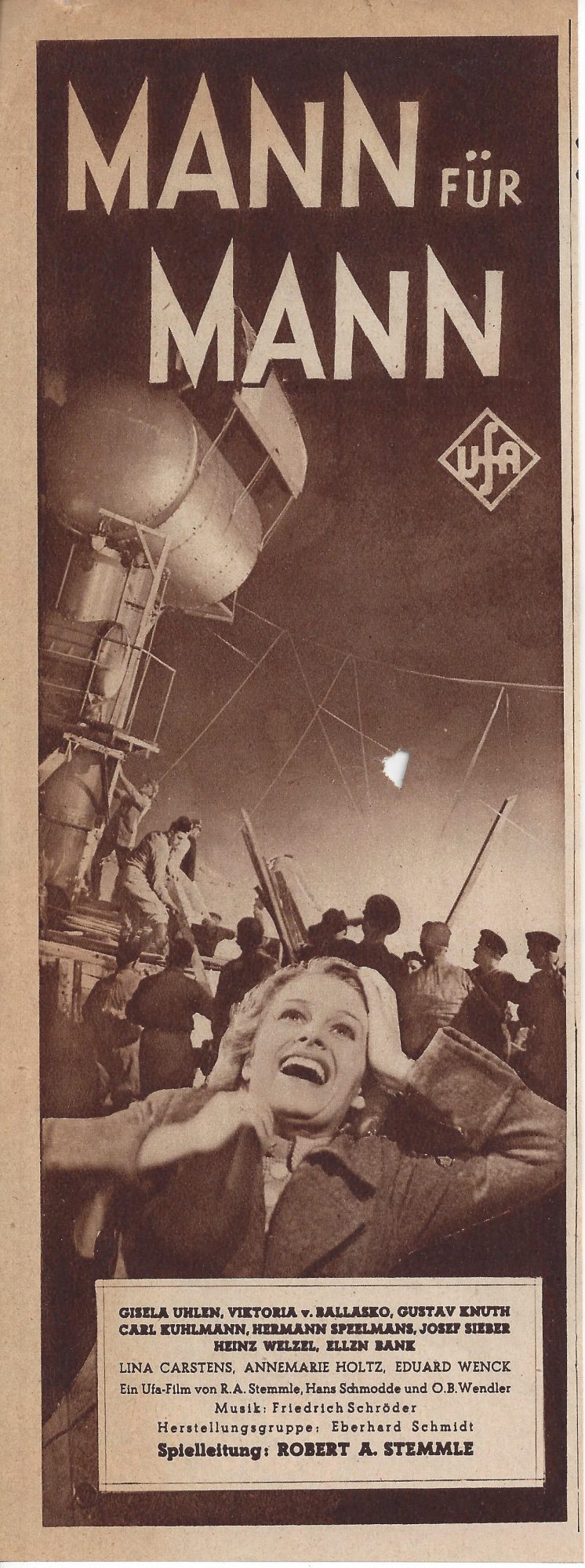 Mann für Mann ( Robert A. Stemmle ) Gisela Uhlen, Viktoria von Ballasko, Gustav Knuth, Carl Kuhlmann, Herrmann Speelmans, Josef Sieber, Lina Carstens, ( LV )