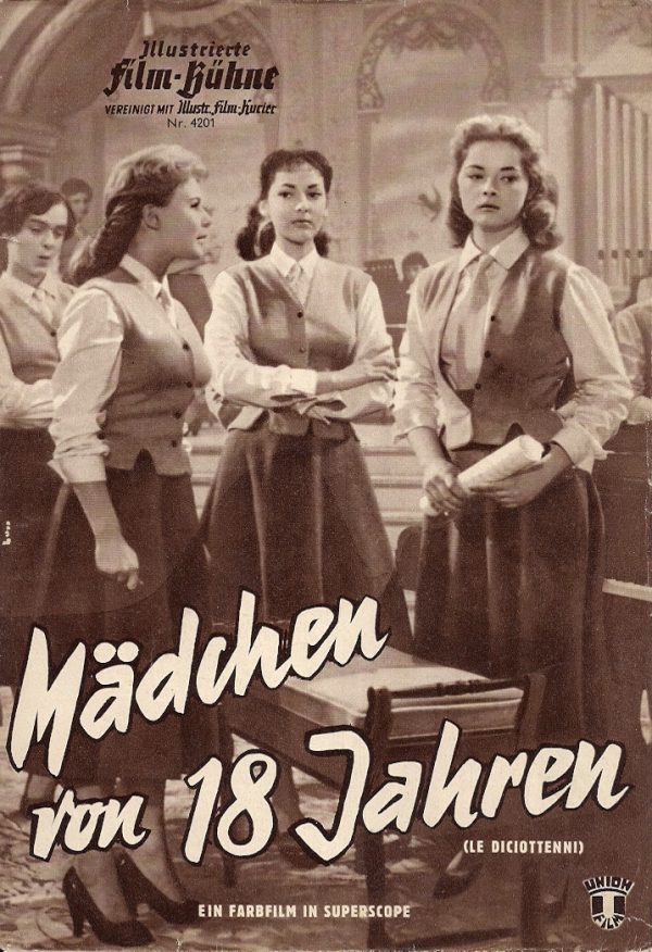 4201: Mädchen von 18 Jahren ( Mario Mattoli ) Marisa Allasio, Virna Lisi, Antonio de Teffe, Rina Morelli, Ave Ninchi, Virgilio Riento, Pietro de Vico, Luisella Boni, Helene Portello, Margherita Bagni, Gianni Santuccio, Adriana Benetti, Luigi Pavese