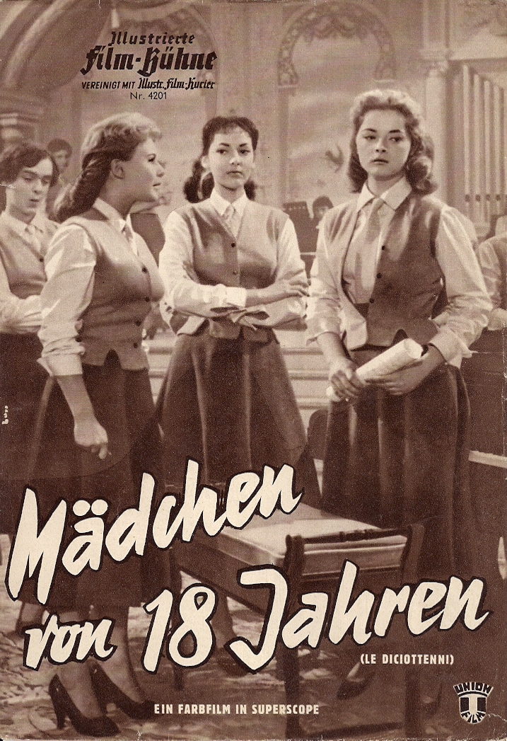 4201: Mädchen von 18 Jahren ( Mario Mattoli ) Marisa Allasio, Virna Lisi, Antonio de Teffe, Rina Morelli, Ave Ninchi, Virgilio Riento, Pietro de Vico, Luisella Boni, Helene Portello, Margherita Bagni, Gianni Santuccio, Adriana Benetti, Luigi Pavese