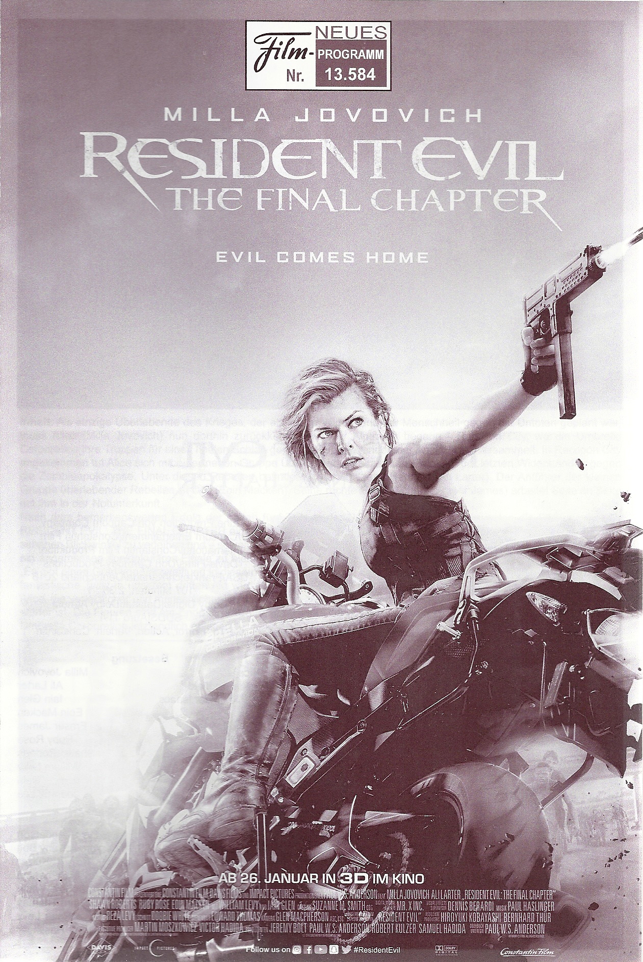 13584: Resident Evil ( The Final Chapter ) ( Paul W. S. Anderson ) Milla Jovovich, Ali Larter, Iain Glen, Eoin Macken, Fraser James, Ruby Rose, Shawn Roberts, William Levy, Rola, Joon-Gi Lee,