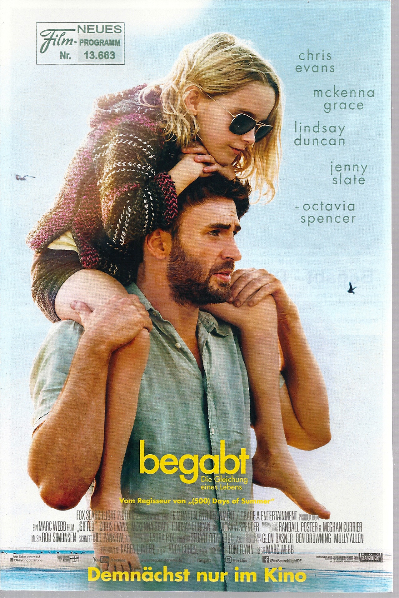 13663: Begabt ( Gifted ) ( Marc Webb ) Chis Evans, Mckenna Grace, Lindsay Duncan, Jenny Slate, Octavia Spencer, Michael Kendall Kaplan,