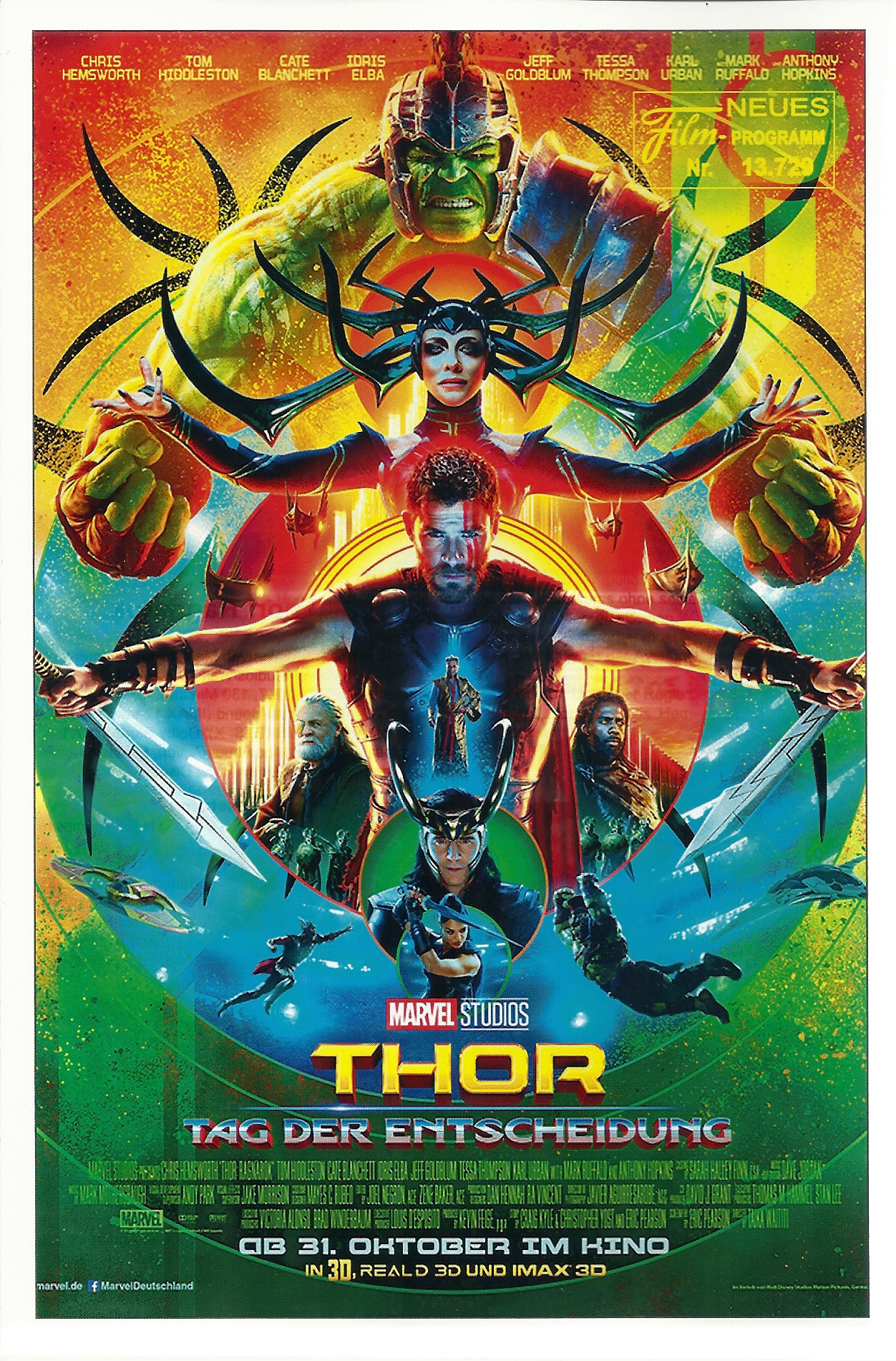 13729: Thor Tag der Entscheidung ( Ragnarok ) ( Marvel ) Tessa Thompson, Idris Elba, Cate Blanchett, Bendedict Cumberbatch, Chris Hemsworth, Tom Hiddleston, Anthony Hopkins, Mark Ruffalo, Karl Urban, Jaimie Alexander, Jeff Goldblum, Ray Stevenson, Taika W