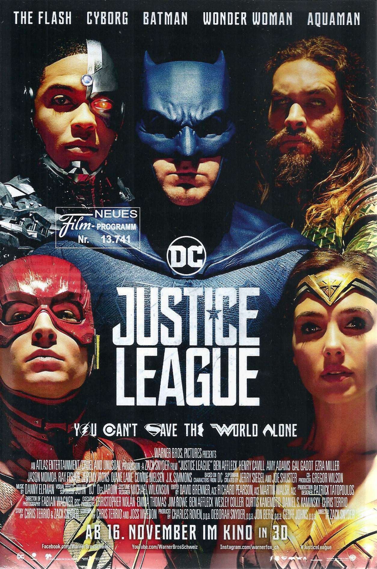 13741: Justice League ( DC Comics ) ( Zack Snyder ) Gal Gadot, Ben Affleck, Ezra Miller, Jason Momoa, Henry Cavill, Ray Fisher, Amber Heard, Amy Adams, Jeremy Irons,