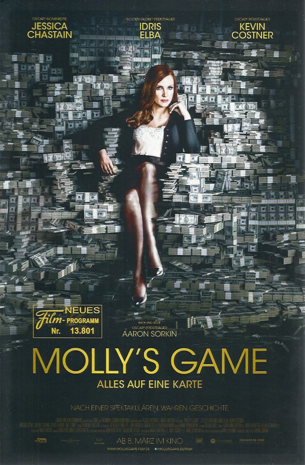 13801: Mollys Game ( Aaron Sorkin ) Jessica Chastain, Idris Elba, Kevin Kostner, Michael Cera, Jeremy Strong,