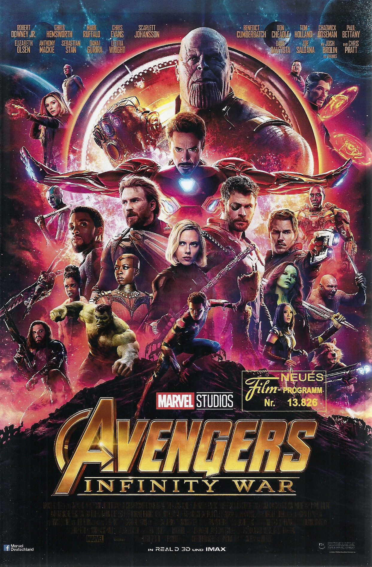 13826: Avangers Infinity War ( Marvel ) Robert Downey jr., Bendedict Cumberbatch, Mark Ruffalo, Chris Hemsworth, Scarlett Johansson, Chris Pratt, Gwyneth Paltrow,