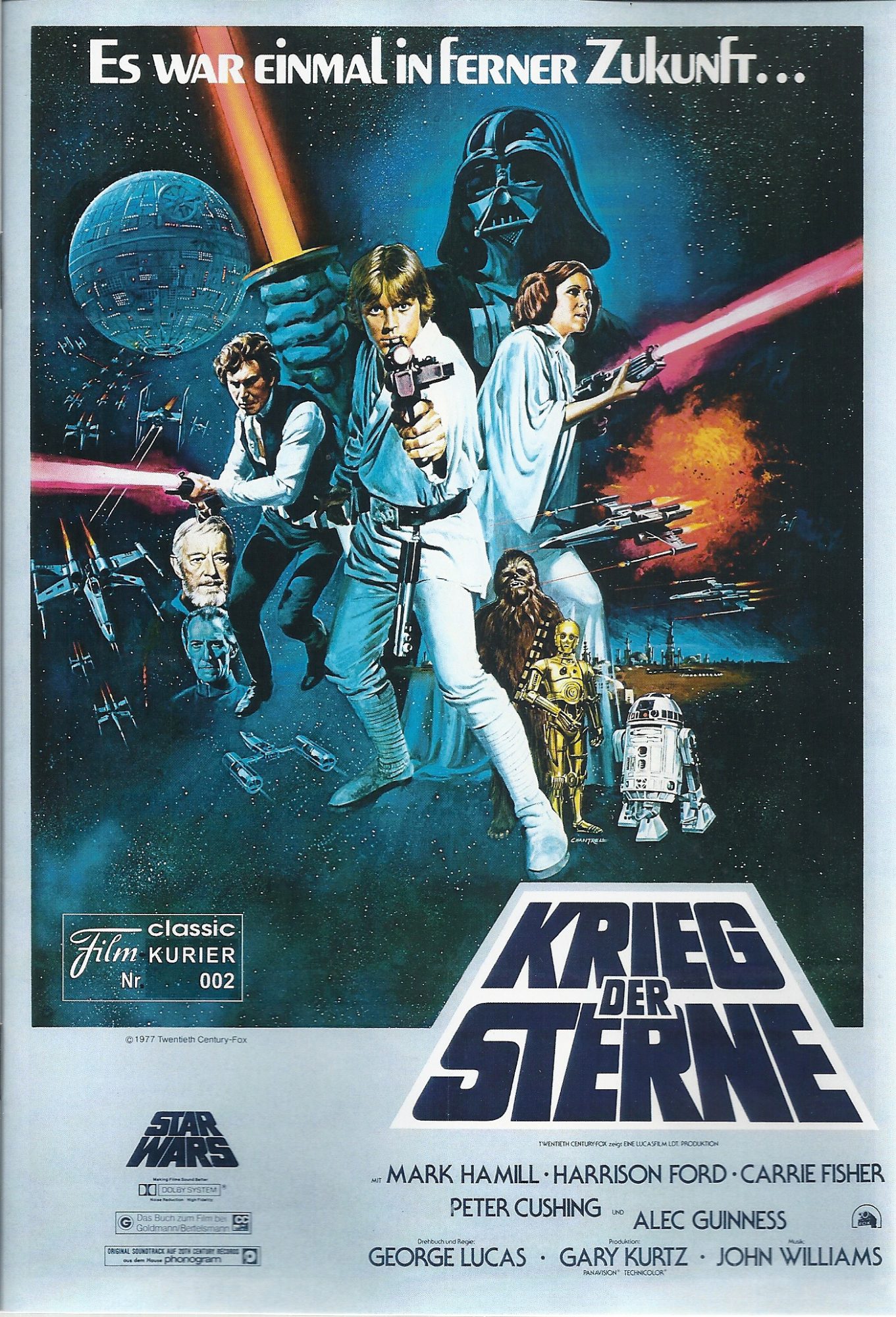 002: Krieg der Sterne ( Star Wars Episode IV: A new Hope ) ( George Lucas ) Mark Hamill, Harrison Ford, Carrie Fisher, Peter Cushing, Alec Guiness, Anthony Daniels, Kenny Baker, David Prowse, Peter Mayhew,
