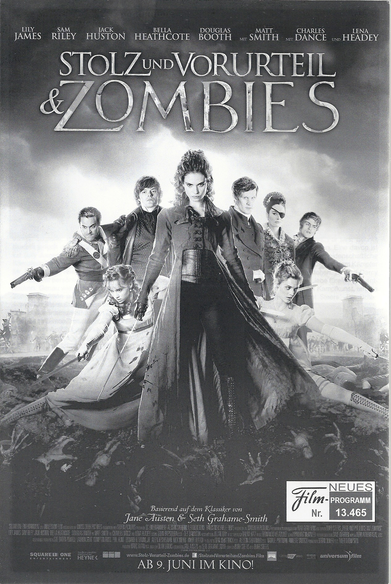 13465: Stolz und Vorurteil & Zombies ( Pride and Prejudice and Zombies ) ( Burr Steers ) Lily James, Sam Riley, Jack Huston, Bella Heathcote, Douglas Booth, Matt Smith, Charles Dance, Lena Headey, Ellie Bamber, Millie Brady,