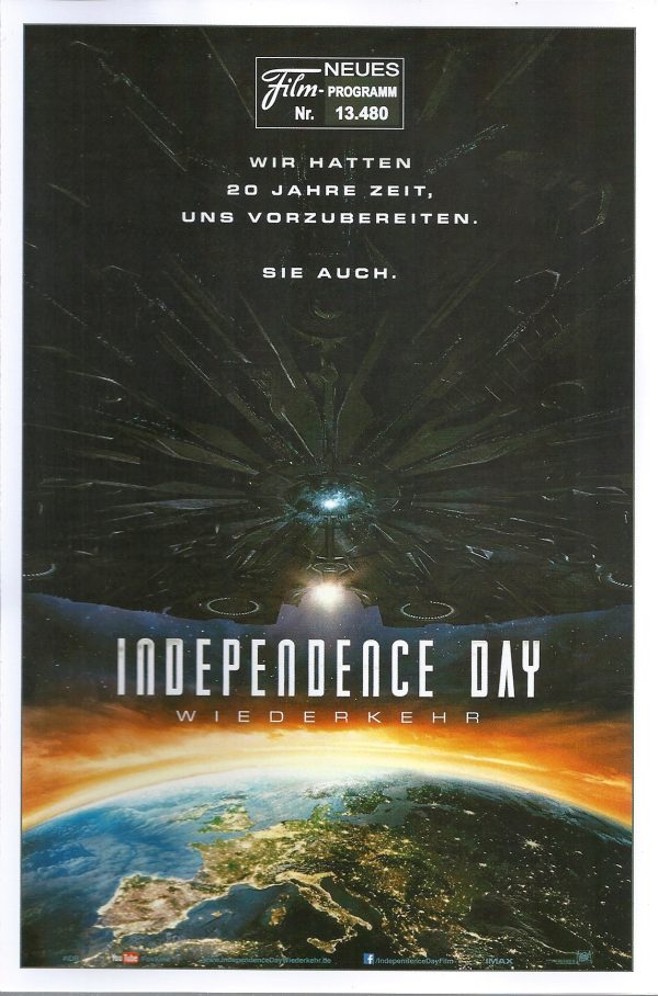 13480: Independence Day - Wiederkehr ( Resurgence ) ( Roland Emmerich ) Liam Hemsworth, Charlotte Gainsbourg, Jeff Goldblum, Bill Pullman, Vivice A. Fox, Jessie T. Usher, Brent Spiner, Judd Hirsch, Maika Monroe, Sela Ward, Joey King, Ryan Cartwright,