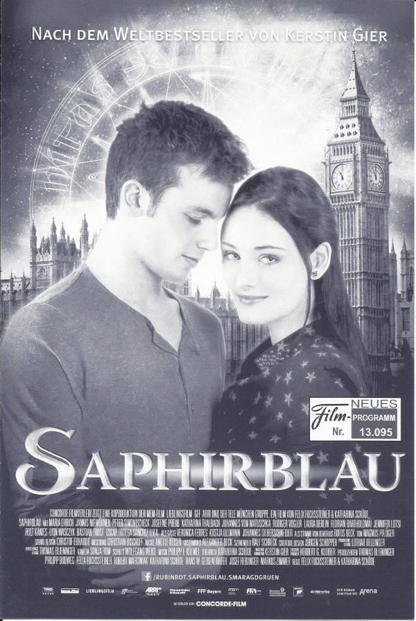 13095: Saphirblau ( Felix Fuchssteiner, Katharina Schöder ) Maria Ehrich, Jannis Niewöhner, Peter Simonischek, Josefine Preuß, Katharina Thalbach, Johannes von Matuschka, Rüdiger Vogler, Laura Berlin, Florian Bartholomai, Jennifer Lotsi, Rolf Kanies, Lion