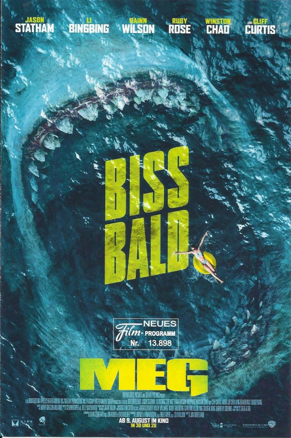 13898: MEG ( Jon Turteltaub ) Ruby Rose, Jason Statham, Jessica McNamee, Rainn Wilson, Li Bingbing, Robert Taylor, Cliff Curtis, Olafur Darri Olafsson, Masi Oka, Page Kennedy, Vithaya Pansringarm, An Yoson, Shuya Sophia Cai, Rob Kipa-Williams, Winston Cha