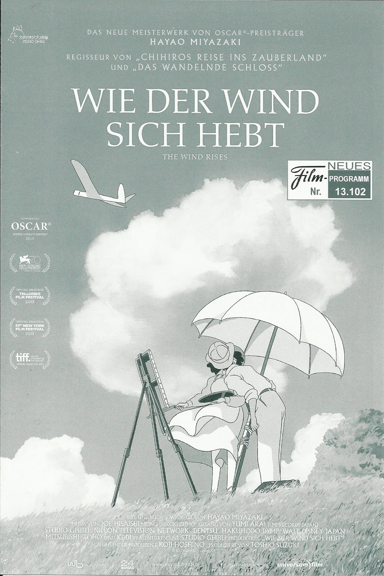 13102: Wie der Wind sich hebt ( Hayao Miyazaki ) Joseph Gordon-Levitt, John Krasinski, Emily Blunt, Martin Short, Stanley Tucci, Mandy Patinkin, Mae Whitman, Werner Herzog, Jennifer Grey, William H. Macy, Zach Callison, Madeleine Rose Yen, Eva Bella, Edie