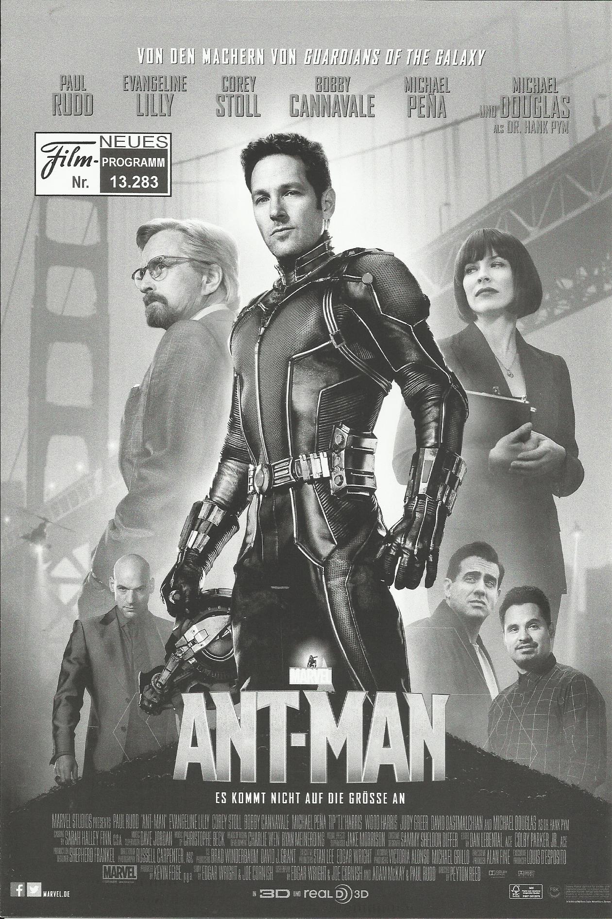 13283: ANT - MAN ( Peyton Reed ) Paul Rudd, Michael Douglas, Evangeline Lilly, Corey Stoll, Bobby Cannavale, Judy Greer, Abby Ryder Fortson, Michael Pena, Wood Harris, T. I., David Dastmalchian, Hayley Atwell, Martin Donovan