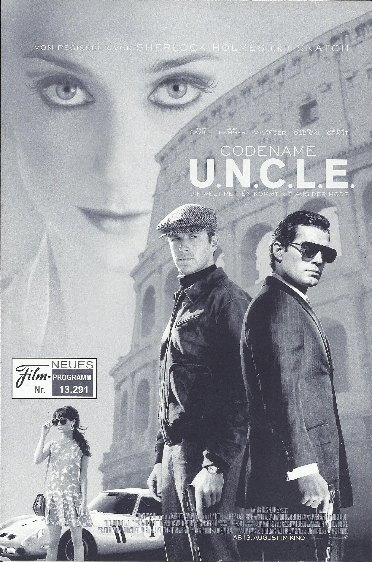 13291: Codename U.N.C.L.E. ( Guy Ritchie ) HenryCavill, Armie Hammer, Alicia Vikander, Elizabeth Debicki, Luca Calvani, Sylvester Groth, Hugh Grant, Jared Harris, Christian Berkel, Misha Kuznetsov, Guy Williams, Marianna Di Martino, Julian Michael Deuster