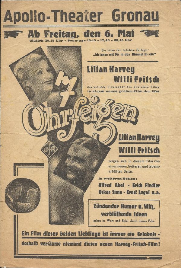 7 Ohrfeigen ( Apollo - Theater Gronau ) ( Lilian Harvey, Willi Fritsch ) Alfred Abel, Erich Fiedler, Oskar Sima, Ernst Legal