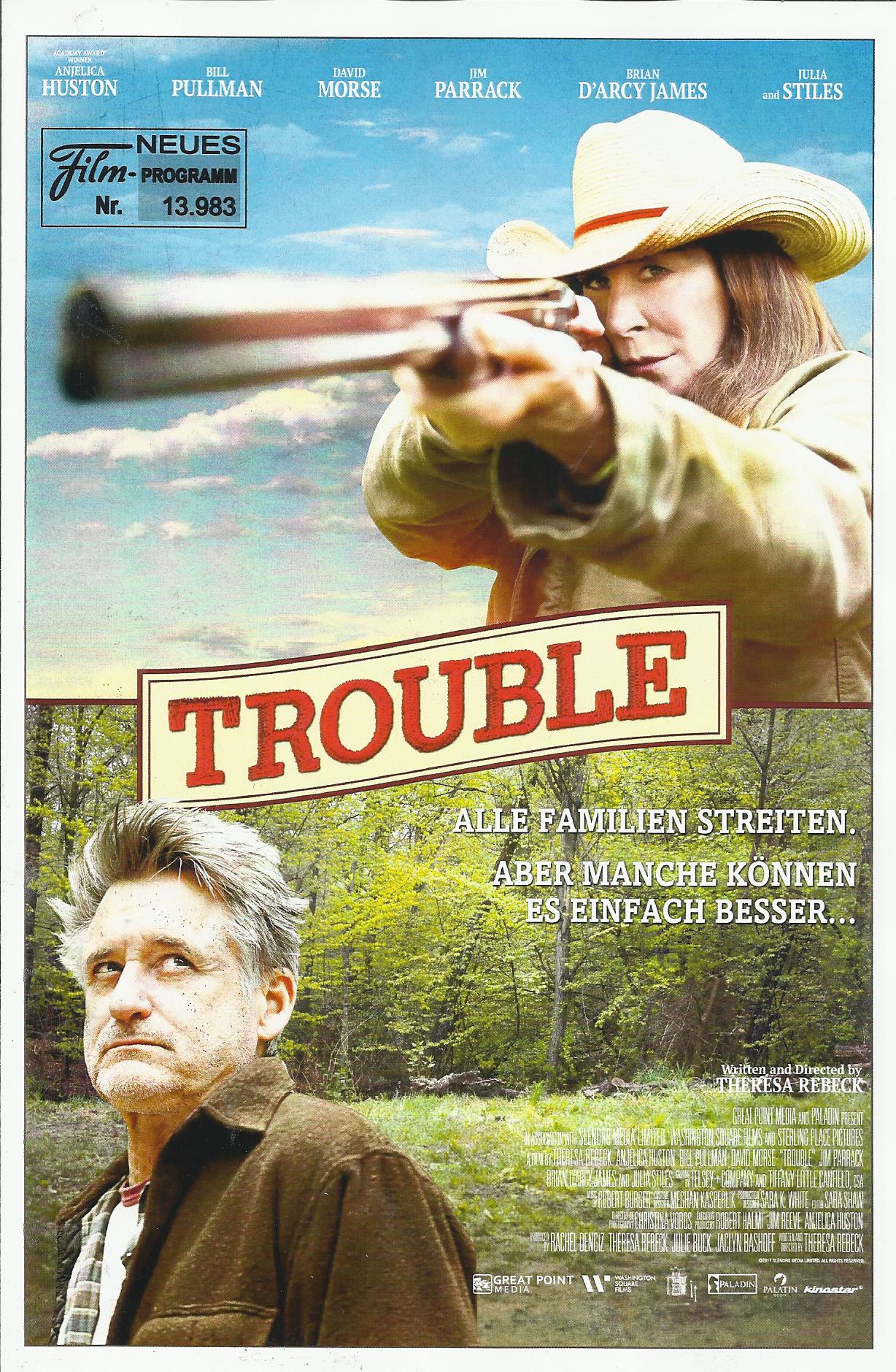 13983: Trouble ( Theresa Rebeck ) Anjelica Huston, Bill Pullman, David Morse, Julia Stiles, Brian d´Arcy James, Jim Parrack, Victor Williams, Julia Antonelli, Myrna Cabello, Demosthenes Chrysan, Eli Golden, Michael Oberholtzer, Isidora Goreshter, Jake Kat
