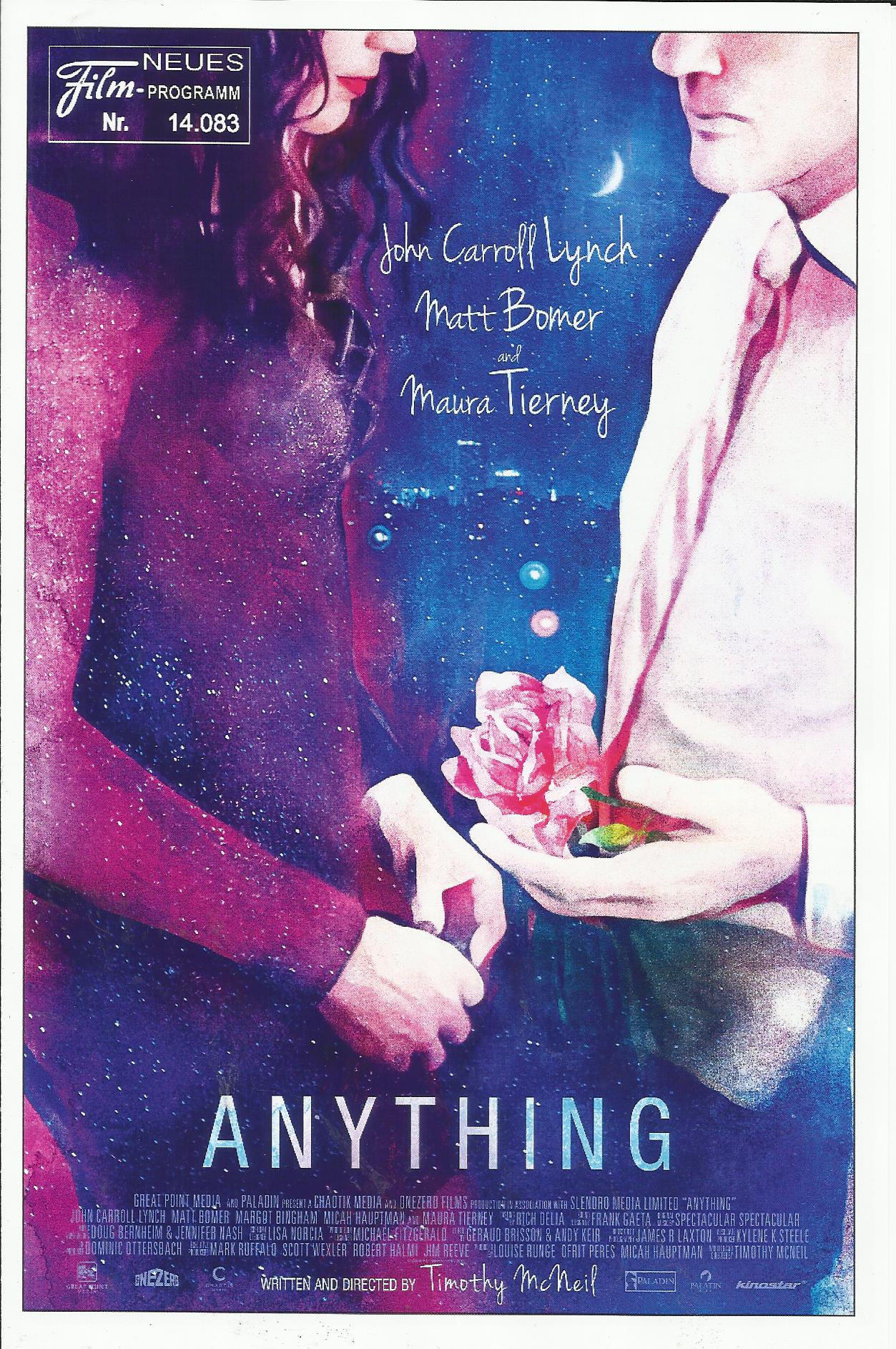14083: Anything ( Timothy McNeil ) John Carroll Lynch, Matt Bomer, Maura Tierney, Margot Bingham, Michael Boatman, Tanner Buchanan, Meghan Leone Cox, Brooke Culbertson, Claudia Doumit, Jason Greene, Melora Hardin, Micah Hauptman, Bradley Wayne James, Blak