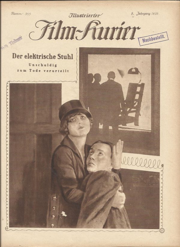 385: Der elektrische Stuhl ( James P. Hogan ) Joseph Kilgour, Elliott Dexter, Robert Ellis, Margaret Livingstone, George Hackathorn, Mary Carr, Clara Bow, Wade Boteler, Eddie Phillips
