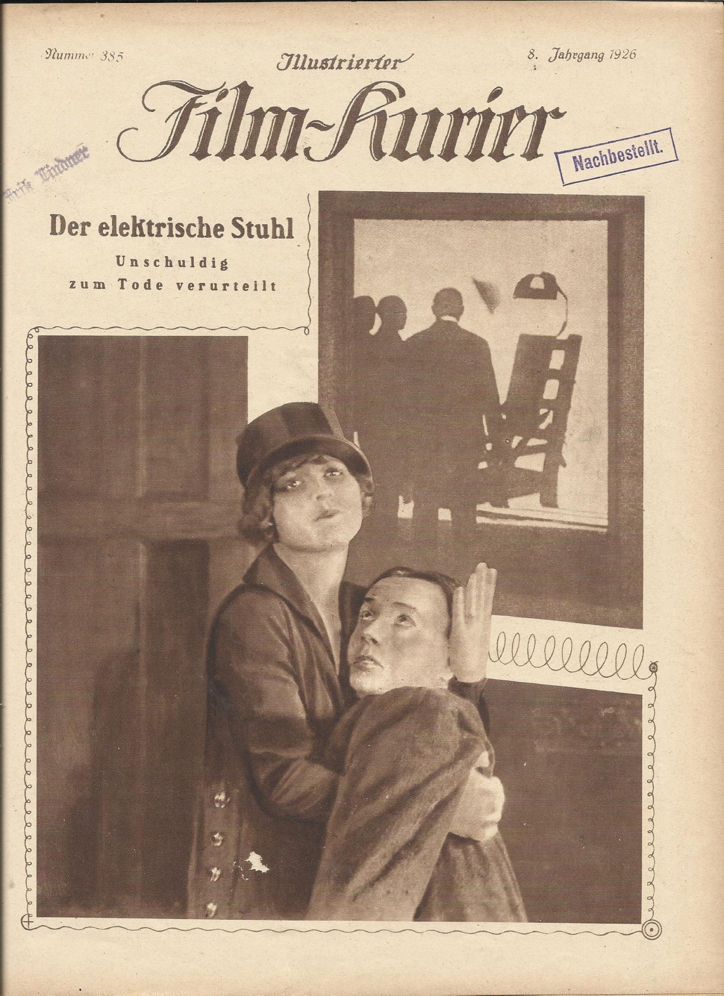 385: Der elektrische Stuhl ( James P. Hogan ) Joseph Kilgour, Elliott Dexter, Robert Ellis, Margaret Livingstone, George Hackathorn, Mary Carr, Clara Bow, Wade Boteler, Eddie Phillips