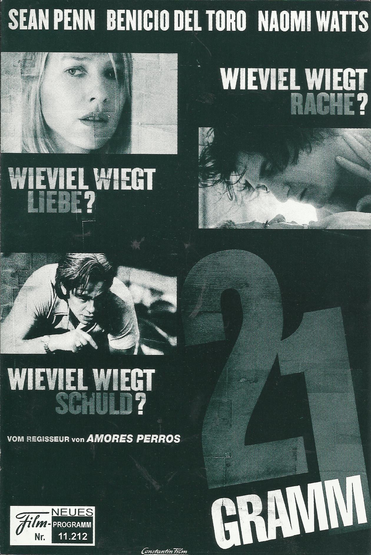 11212: 21 GRAMM ( Alejandro Gonzalez Inarritu ) Sean Penn, Benicio Del Toro, Naomi Watts, Charlotte Gainsbourg, Melissa Leo, Clea DuVall, Danny Houston, Carly Nahon, Claire Pakis, Marc Musso, Teresa Delgado, Annie Corley, Paul Calderon, Denis O´Hare, Tony