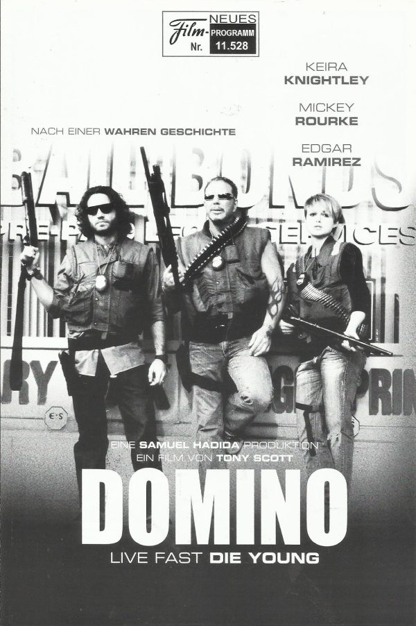 11528: Domino ( Tony Scott ) Keira Knightley, Mickey Rourke, Edgar Ramirez, Rizwan Abbasi, Ian Ziering, Brian Austin Green, Christopher Walken, Mena Suvari, Jacqueline Bisset, Lucy Liu, Delroy Lindo, Mo´Nique, Macy Gray, Shondrella Avery, Joseph Nunez, Da