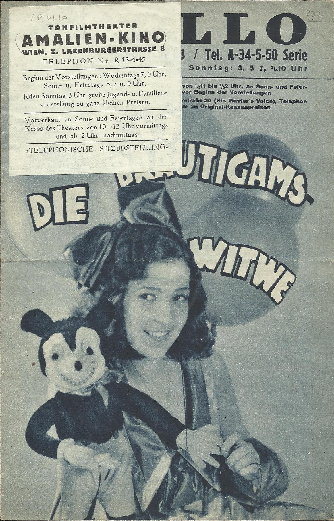 IFK: Nr: 232 : Die Bräutigams Witwe ( Premieren Ausgabe mit Aufkleber ) ( Richard Eichberg ) Martha Eggerth, Georg Alexander, Fritz Kampers, Hans Schaufuß, Albert Paulig,