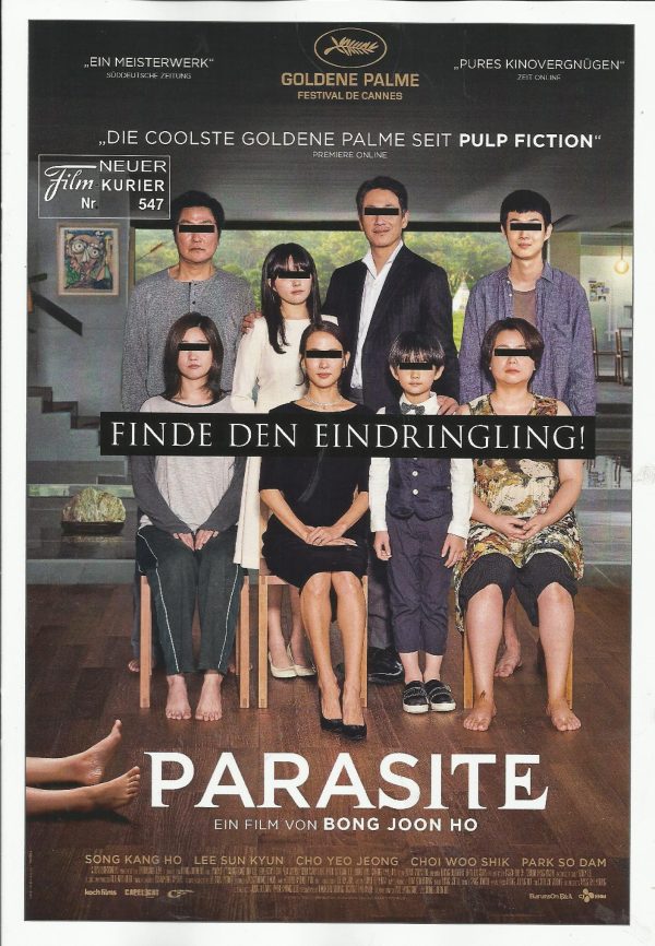 547: Parasite ( Bong Joon-ho ) Song Kang-ho, Lee Sun-kyun, Jo Yeo-jeong, Park So-dam, Jang Hye-jin, Choi Woo-shik, Andreas Fronk, Jung Hyun-jun, Jung Ik-han, Jung Ji-so, Lee Jeong-eun, Lee Ji-hye, Park Keun-rok, Park Myung-hoon, Park Seo-joon