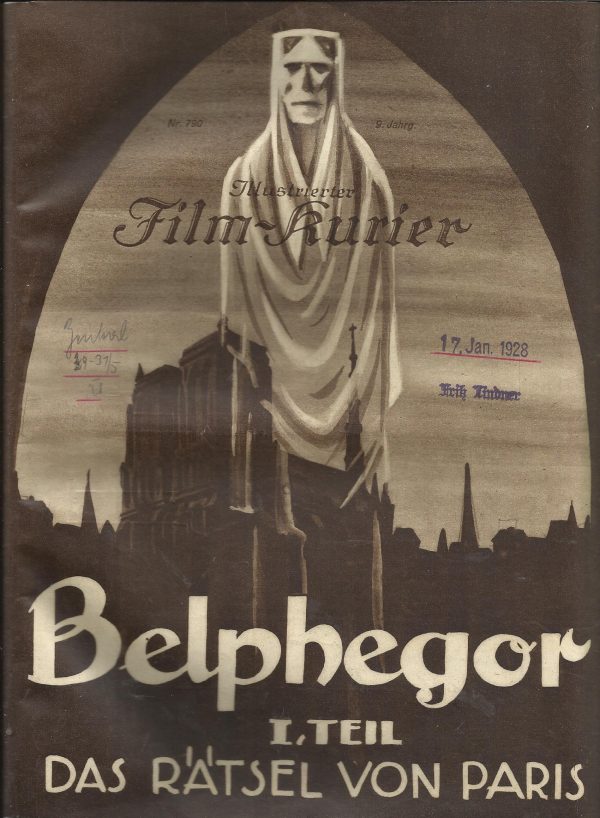 790: Belphegor 1. Teil : Das Rätsel von Paris. ( Henri Desfontaines ) Marcell Navarre, Michele Verly, Lucien Dalsace, Elvire Vautier, Jeanne Brindeau, Genica Missirie, M. Paulais, Albert Meyer, Terrore