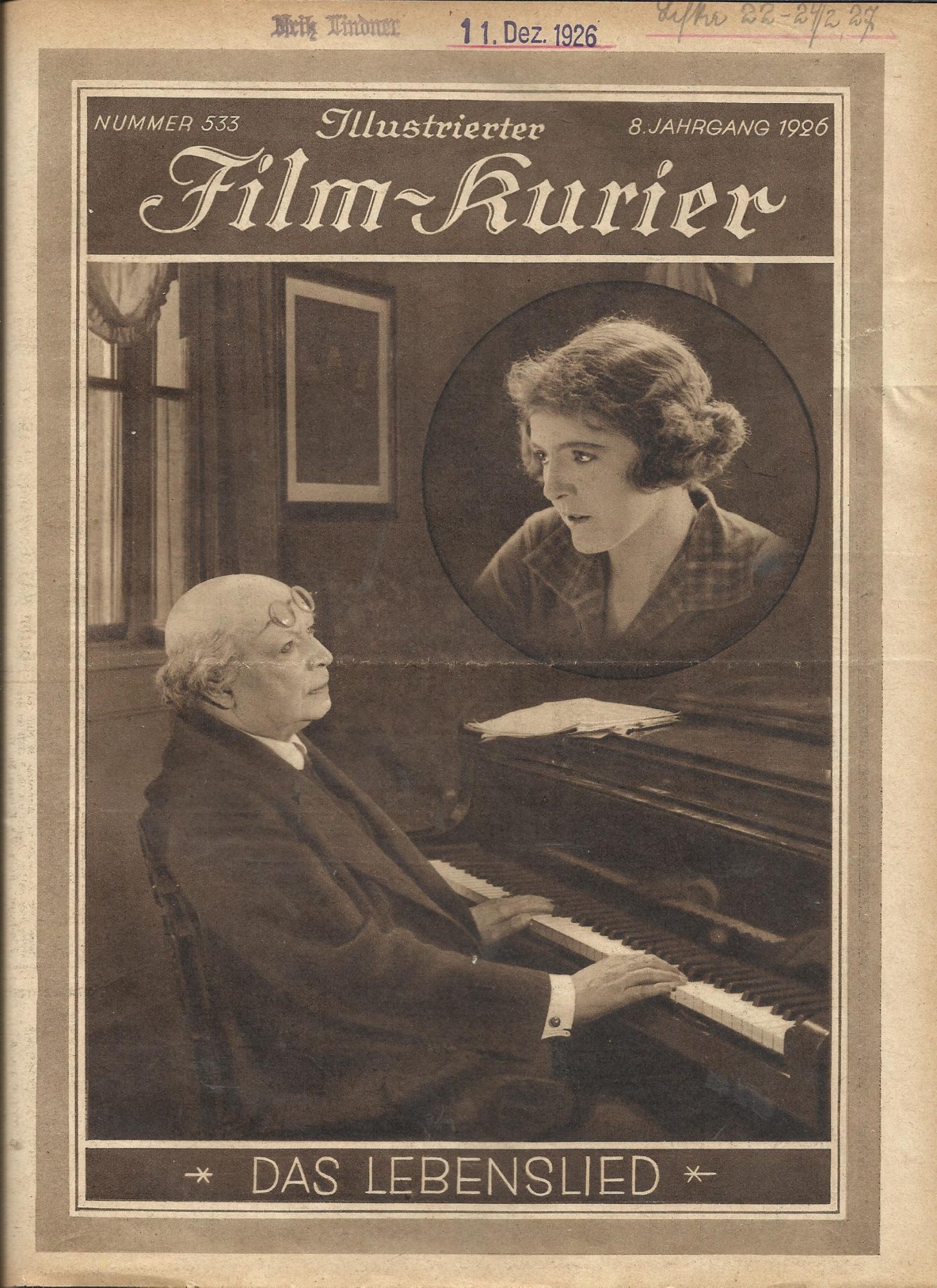 533: Das Lebenslied ( Arthur Bergen ) Theodor Loos, Erna Morena, Helga Thomas, Carl de Vogt, Angelo Ferrari, Adolf Klein, C. V. Plagge, Sophie Pagay