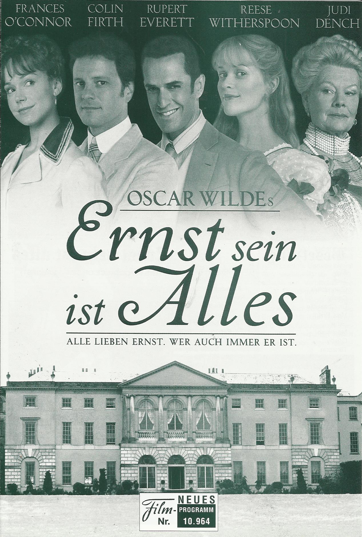 10964: Ernst sein ist Alles ( Oscar Wilde ) Rupert Everett, Colin Firth, Frances O´Connor, Reese Witherspoon, Tom Wilkinson, Anna Massey, Edward Fox, Patrick Godfrey, Charles Kay, Suzie Boyle, Marsha Fitzalan, Finty Williams